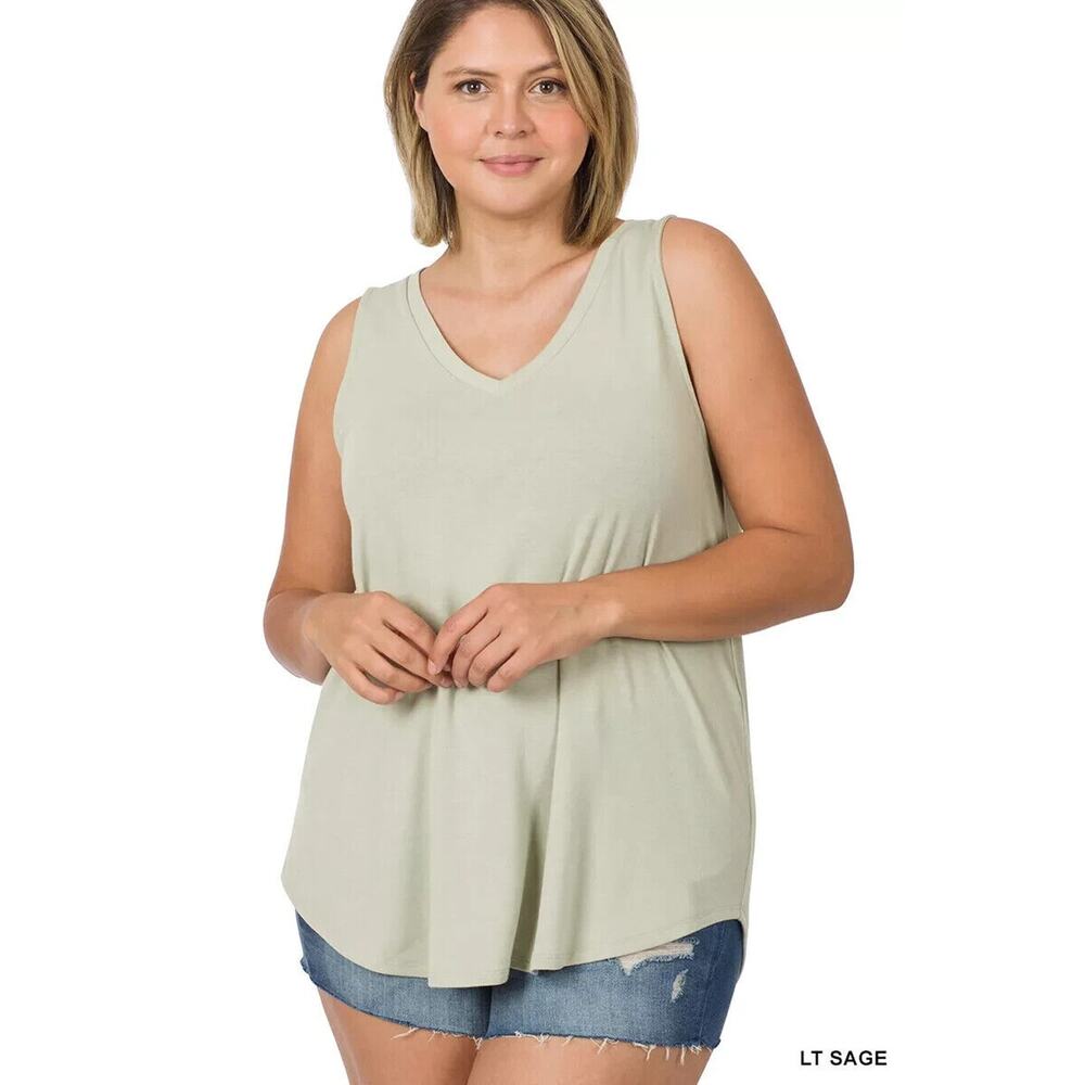 1X V-Neck Sleeveless Luxe Rayon Tank Top Soft Stretch Flowy Tunic Zenana